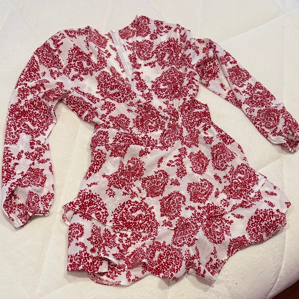 Red and White Floral Romper